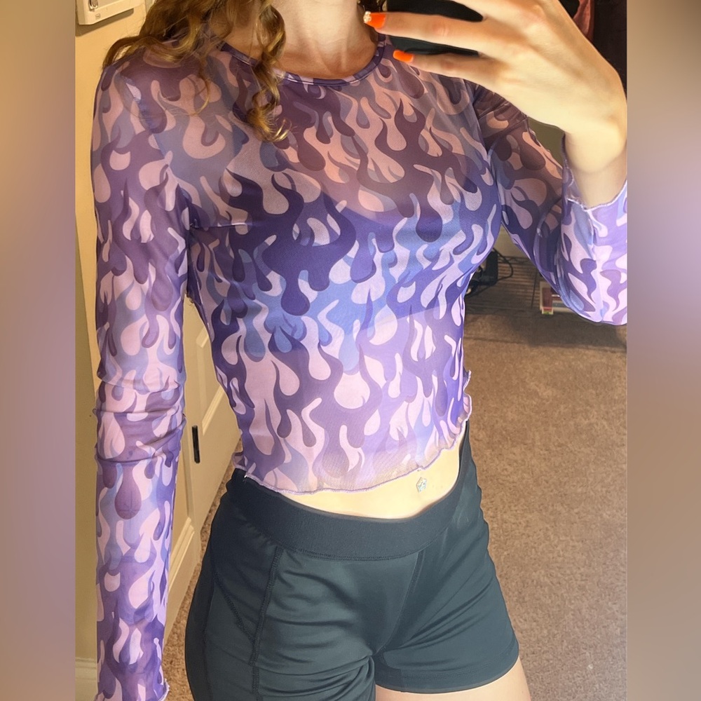 Vibrant Purple Flame Sheer Blouse